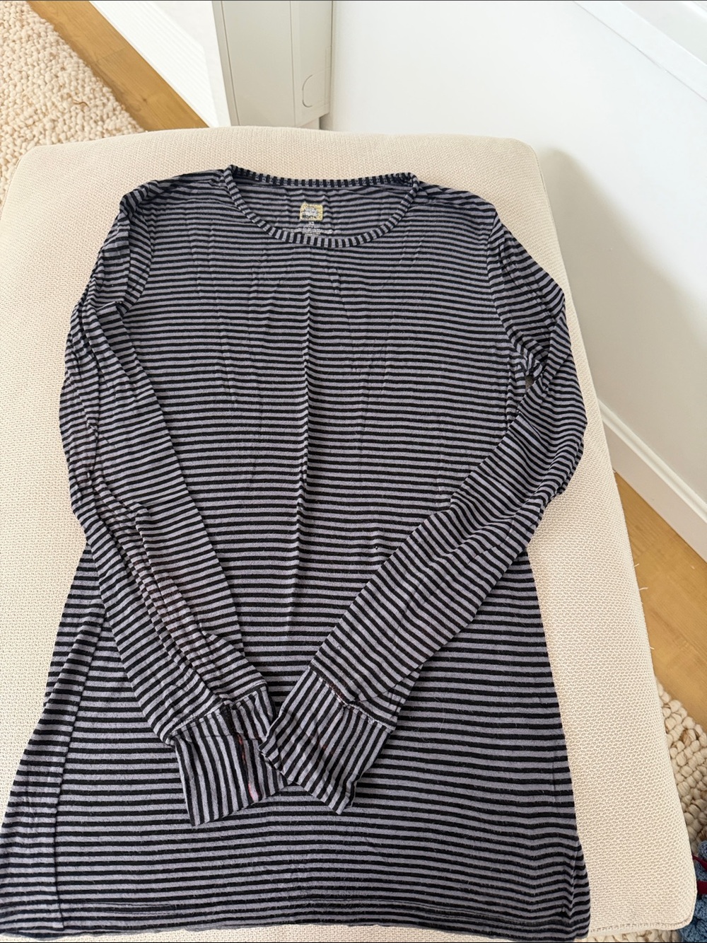 Women's Black & Gray Striped Long-Sleeve Crewneck Tee - Under Scrubs Top